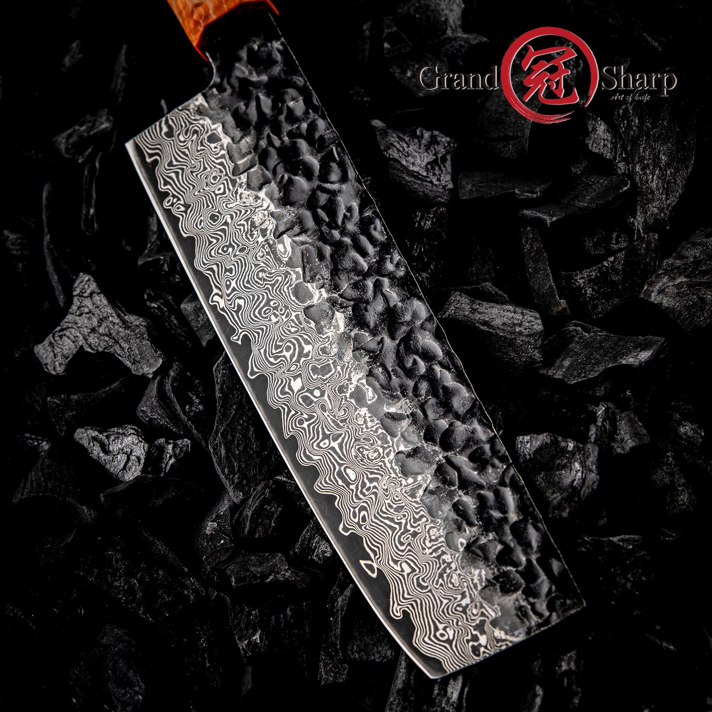 Grandsharp 6.5 Inch Japanese Nakiri Knife Damascus 67 Layers Steel Kitchen 10Cr15Mo Nakiri Knives Ebony & Solidified Wood Handle