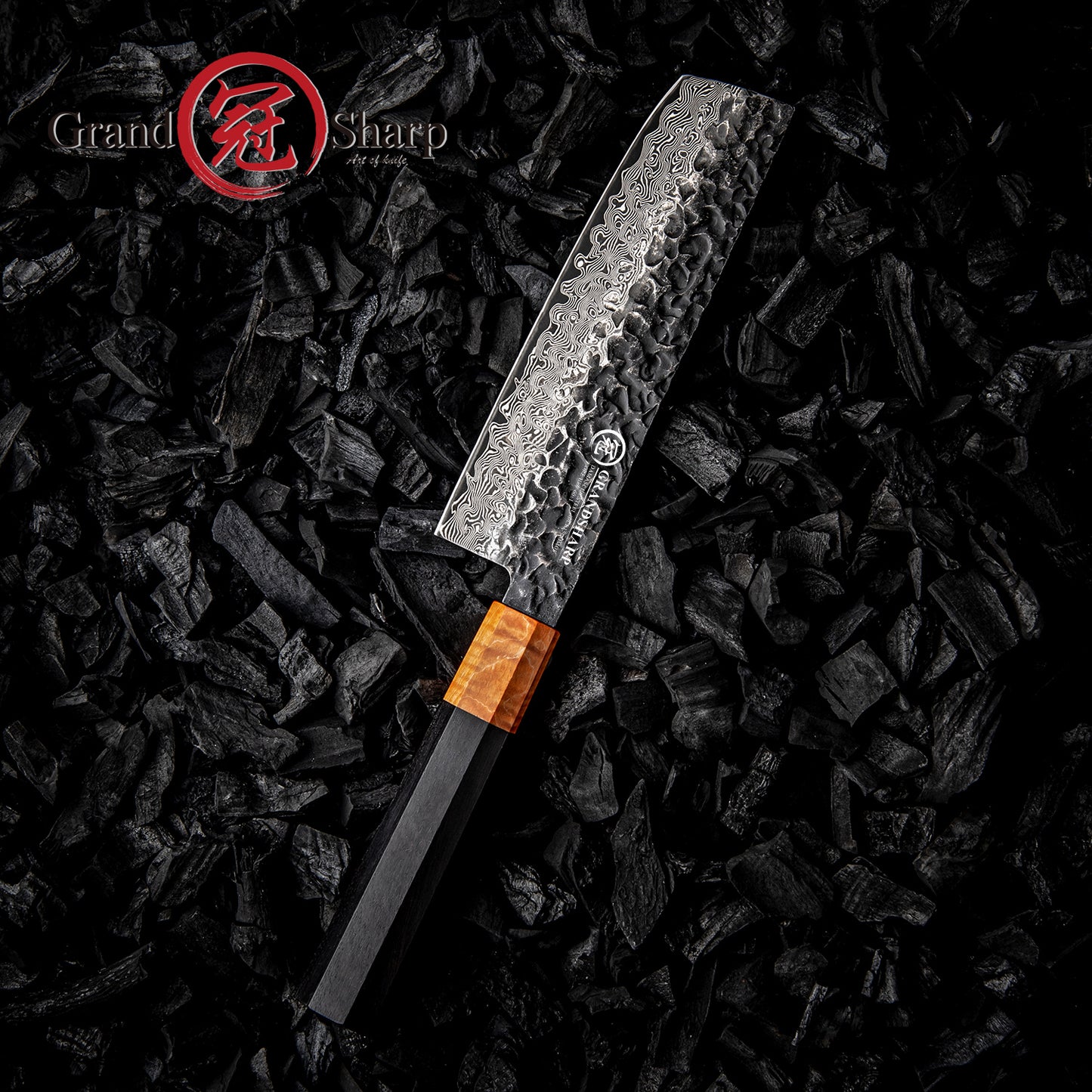 Grandsharp 6.5 Inch Japanese Nakiri Knife Damascus 67 Layers Steel Kitchen 10Cr15Mo Nakiri Knives Ebony & Solidified Wood Handle