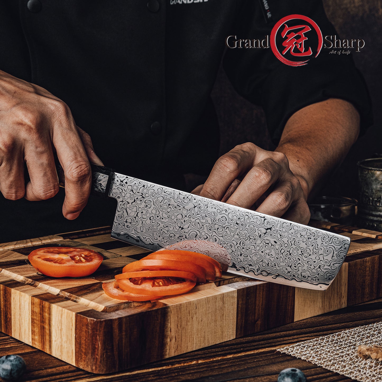 Grandsharp Nakiri Kitchen 7'' Knife Modern 67 Layers Damascus Steel Kitchen Chef Nakiri Knives with Black Carbon Fiber Handle