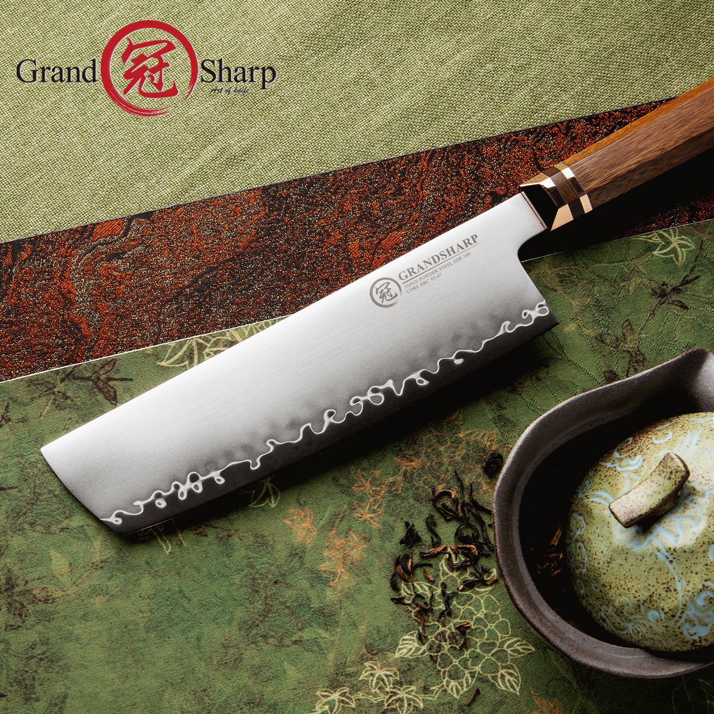 Grandsharp Japanese Hitachi 7.5 Inch ZDP189 Powder Steel Kitchen Nakiri Knife Cutting Cooking Natural Africa Mkuruti Wood Handle