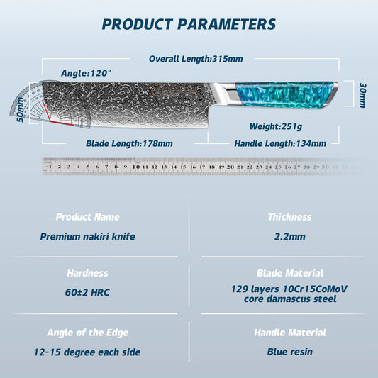 Grandsharp New 129 Layers 10Cr15CoMoV Damascus Nakiri Knife