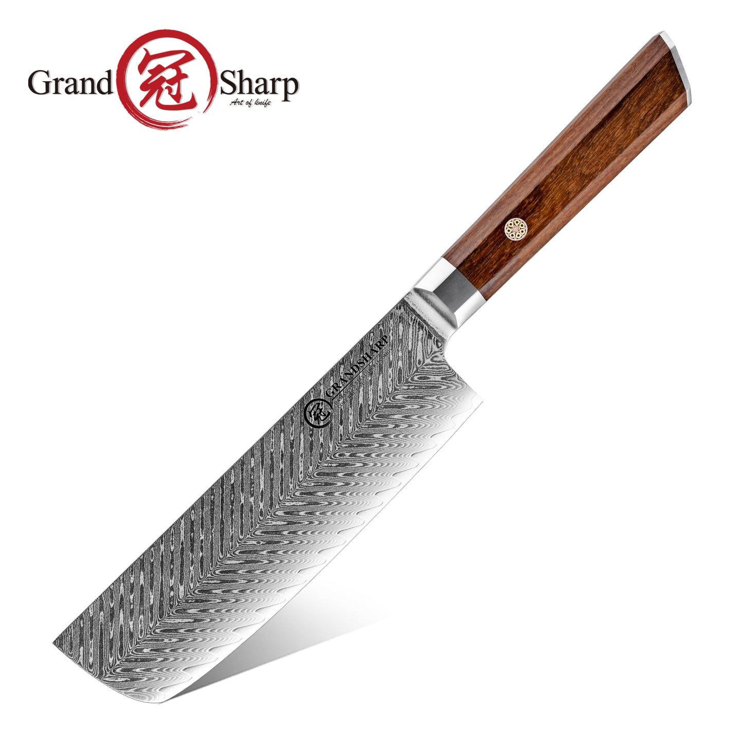 Grandsharp Rose Wood Handle Damascus Nakiri Knife