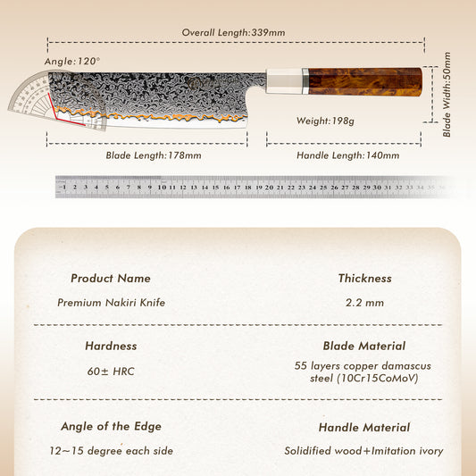 Grandsharp 55 Layers Copper Damascus Nakiri Knife New Handle