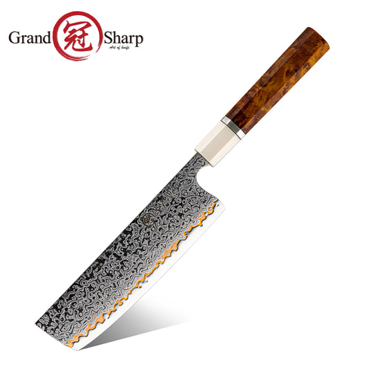 Grandsharp 55 Layers Copper Damascus Nakiri Knife New Handle