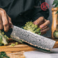 Grandsharp 7 Inch Nakiri Knife Kitchen Copper 55 Layers Carbon Steel Kitchen Nakiri Knife with Red Resin & Carbon Fiber Handle