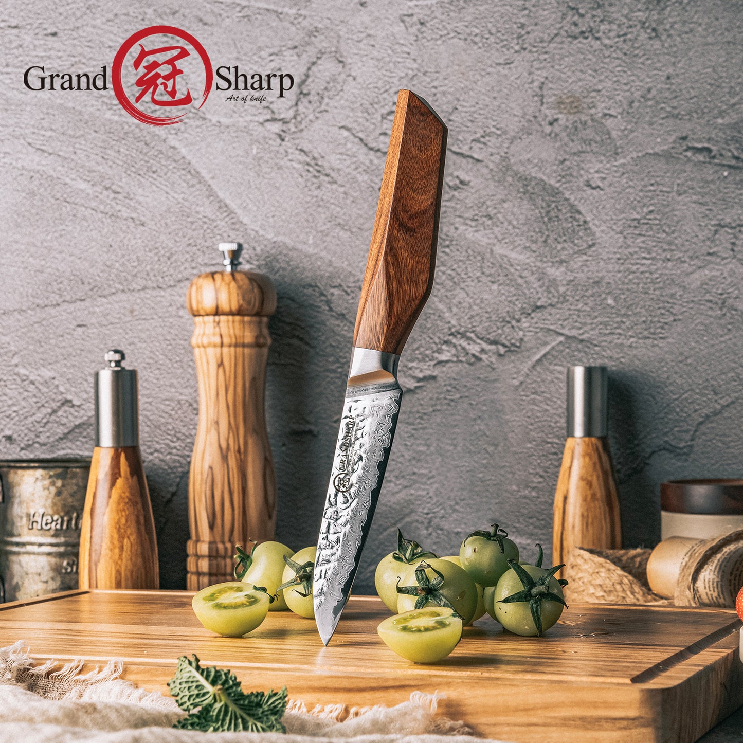 Grandsharp High Quality Kitchen 4 Inch Paring Knife Damascus 67 Layers AUS10 Steel Paring Knife with Africa Rose Wood