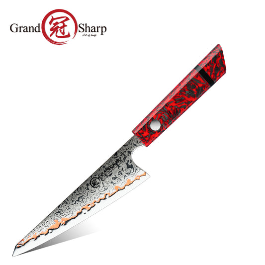Grandsharp 55 Layers Copper Damascus Garasuki Knife with Red Handle