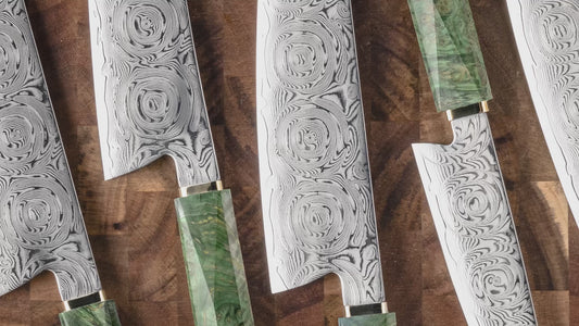 Grandsharp Green Handle Damascus Kitchen Chef Knife Set