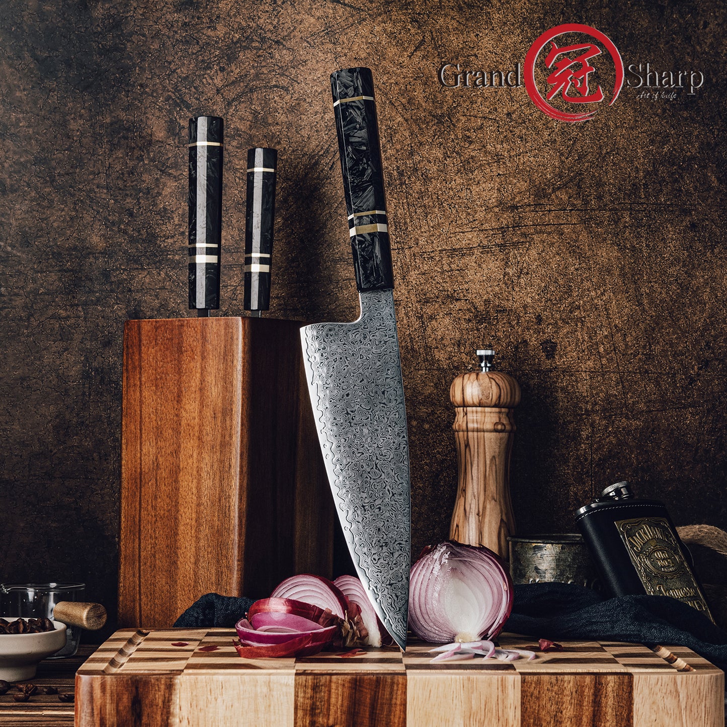 Grandsharp 8 Inch Damascus Steel Chef Knife High Quality 67 Layers 10Cr15CoMoV Kitchen Knives with Black Carbon Fiber Handle