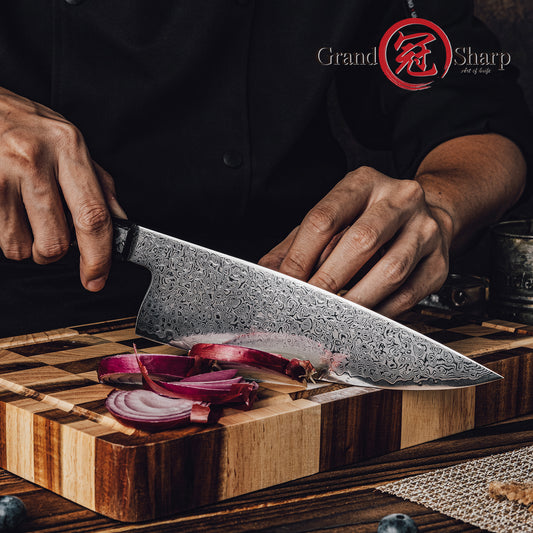Grandsharp 8 Inch Damascus Steel Chef Knife High Quality 67 Layers 10Cr15CoMoV Kitchen Knives with Black Carbon Fiber Handle