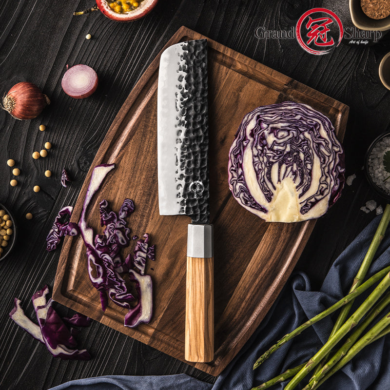 Grandsharp 6.7 Inch Nakiri Knife Kitchen Sharp Cleaver Chef Knife Stainless Steel Nakiri Knife with Olive Wooden Handle