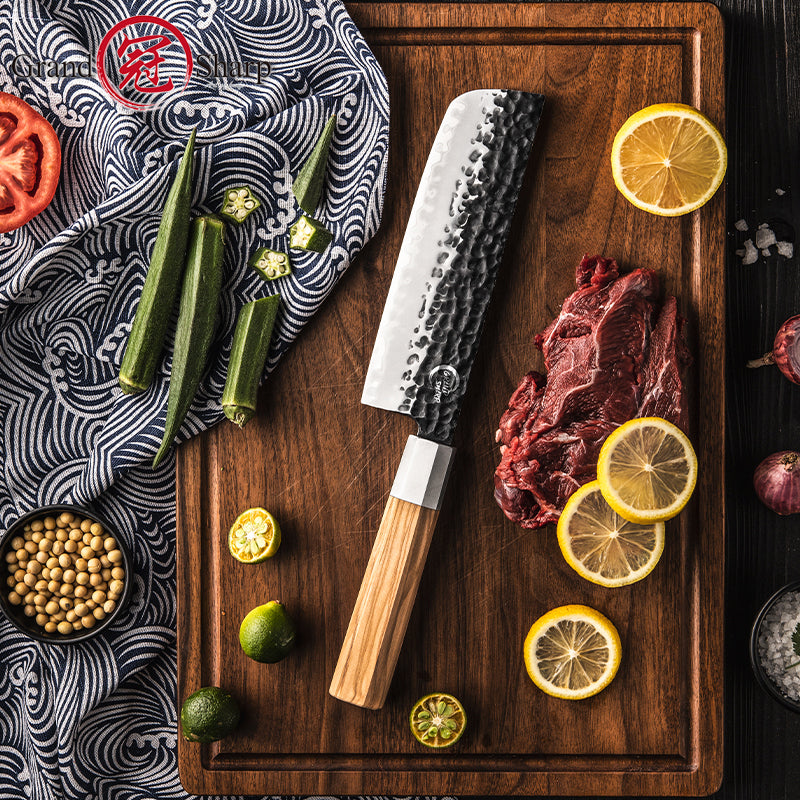 Grandsharp 6.7 Inch Nakiri Knife Kitchen Sharp Cleaver Chef Knife Stainless Steel Nakiri Knife with Olive Wooden Handle