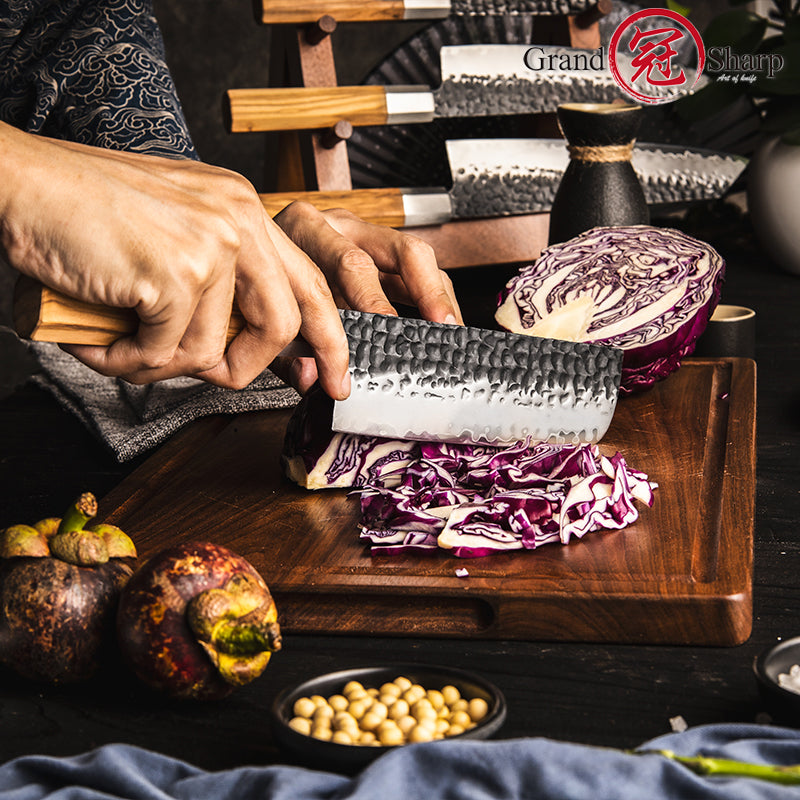 Grandsharp 6.7 Inch Nakiri Knife Kitchen Sharp Cleaver Chef Knife Stainless Steel Nakiri Knife with Olive Wooden Handle