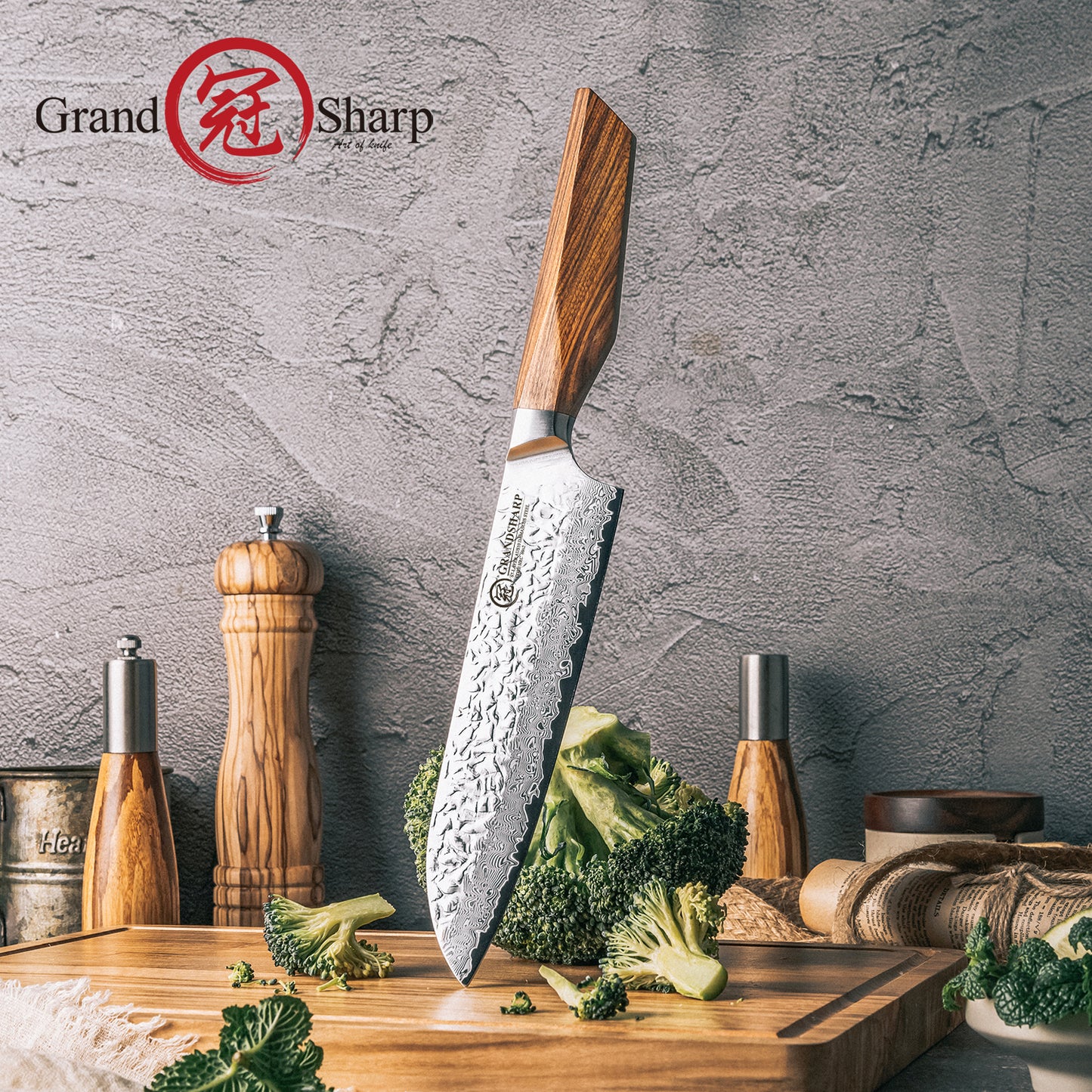 Grandsharp 67 Layers Damascus Steel 7 Inch Santoku Knife Japanese AUS10 Core Kitchen Chef Santoku Knife with Africa Rose Wood
