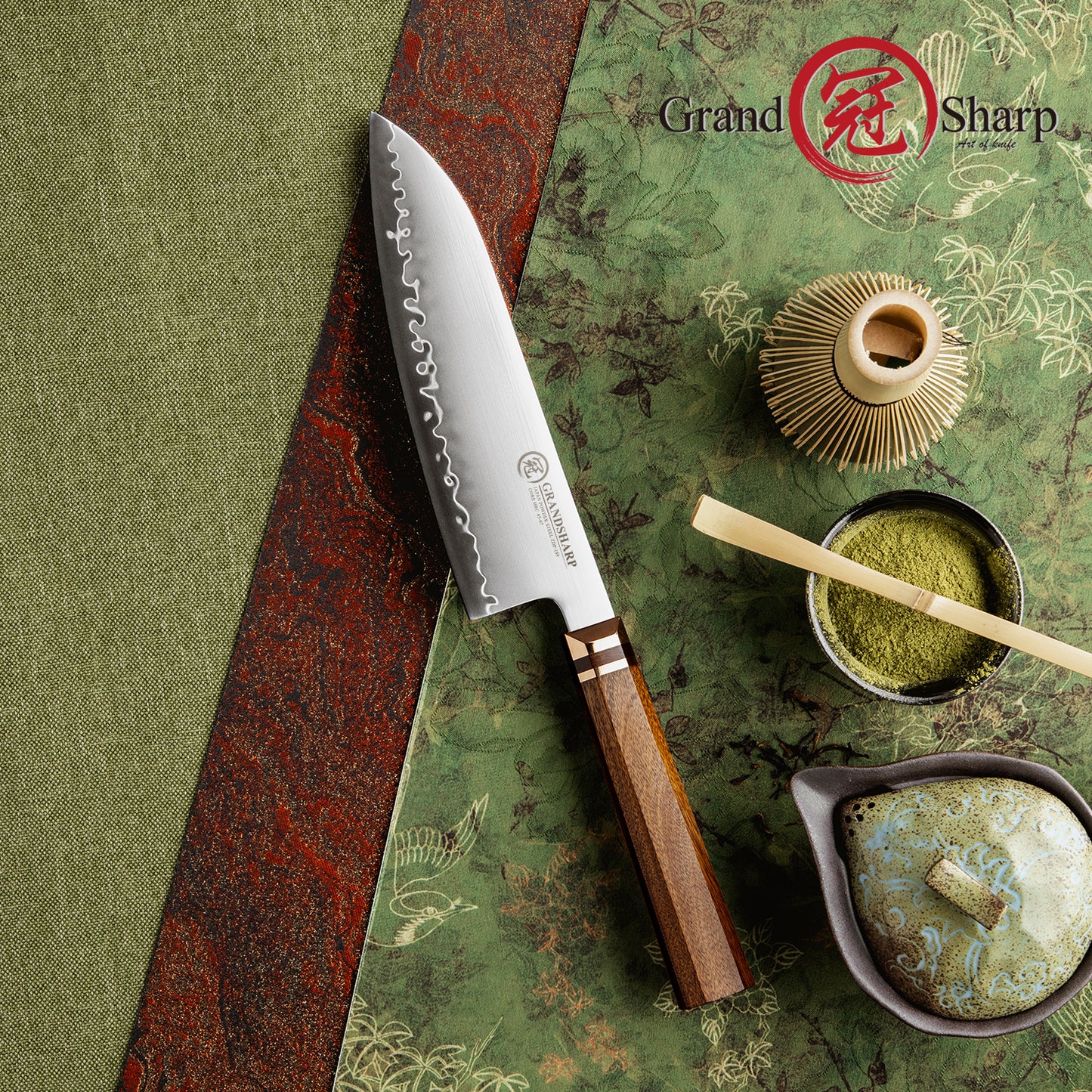 Grandsharp 7.5 Inch Japanese Kitchen Santoku Knife ZDP189 Powder Steel Santoku Knives Kitchen Cutting with Mkuruti Wood Handle