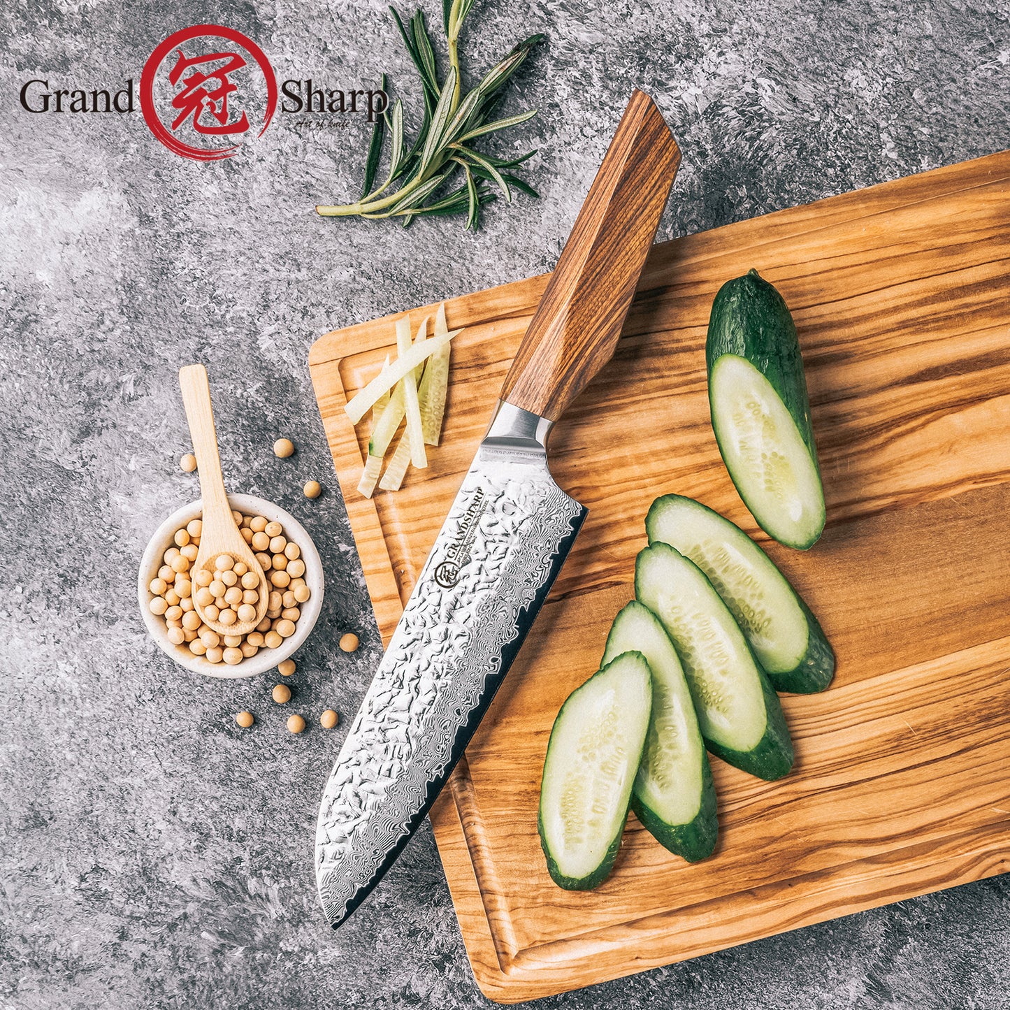 Grandsharp 67 Layers Damascus Steel 7 Inch Santoku Knife Japanese AUS10 Core Kitchen Chef Santoku Knife with Africa Rose Wood