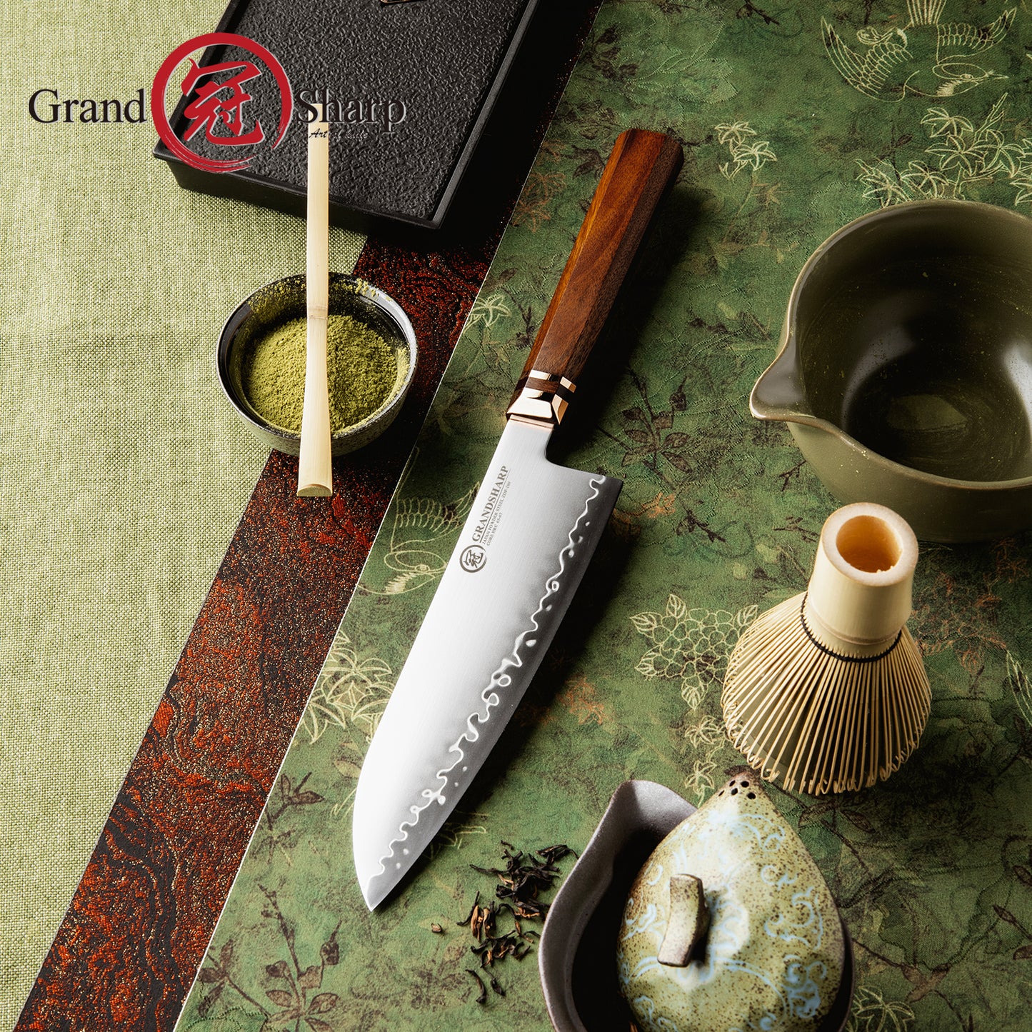 Grandsharp 7.5 Inch Japanese Kitchen Santoku Knife ZDP189 Powder Steel Santoku Knives Kitchen Cutting with Mkuruti Wood Handle