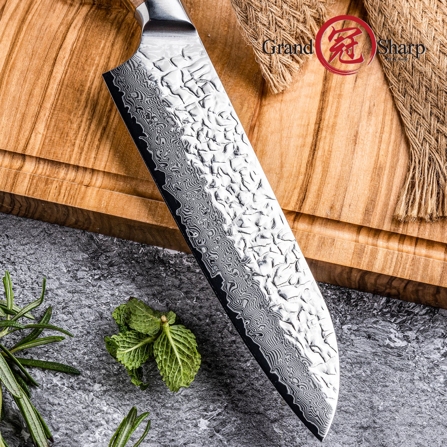 Grandsharp 67 Layers Damascus Steel 7 Inch Santoku Knife Japanese AUS10 Core Kitchen Chef Santoku Knife with Africa Rose Wood