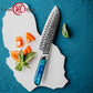 Grandsharp 7 Inch Santoku Damascus Knife Premium 129 Layers Damascus Steel Japanese Santoku Knives with Blue Resin Handle
