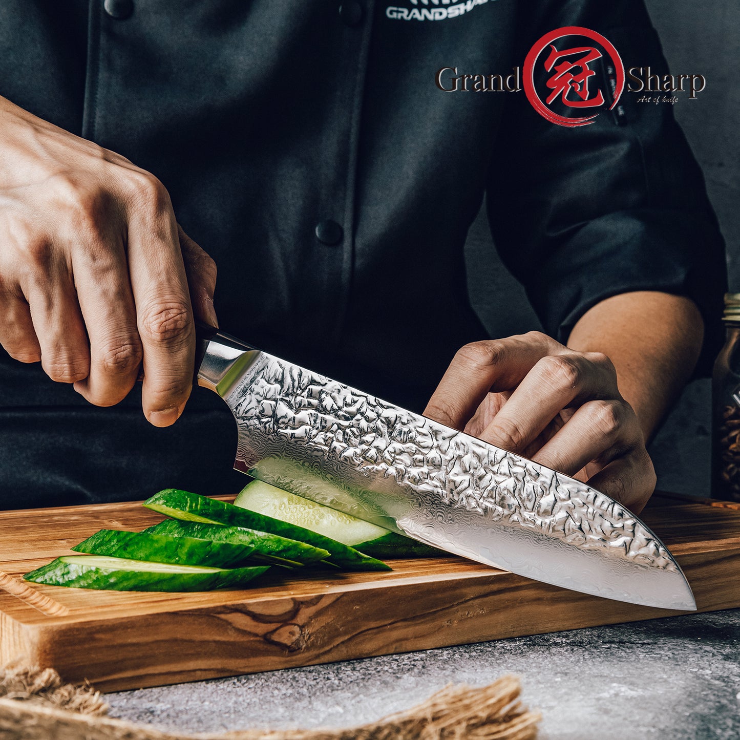 Grandsharp 67 Layers Damascus Steel 7 Inch Santoku Knife Japanese AUS10 Core Kitchen Chef Santoku Knife with Africa Rose Wood