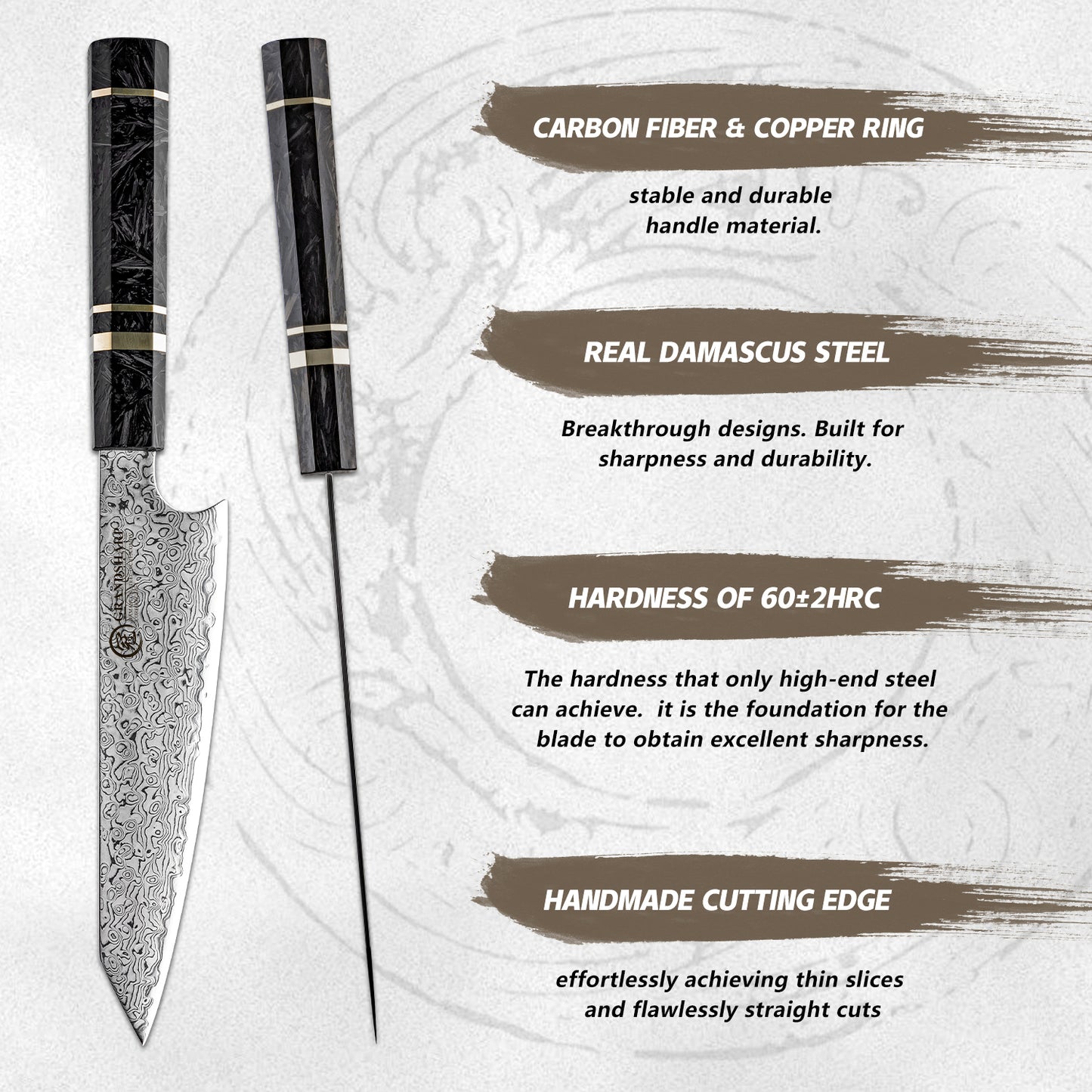 Grandsharp 67 Layers Utility Knife 6'' 10Cr15MoV Damascus Steel Utility Kitchen Knives with Black Carbon Fiber Handle