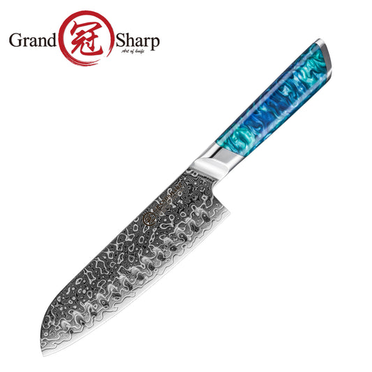 Grandsharp New 129 Layers Damascus Santoku Knife