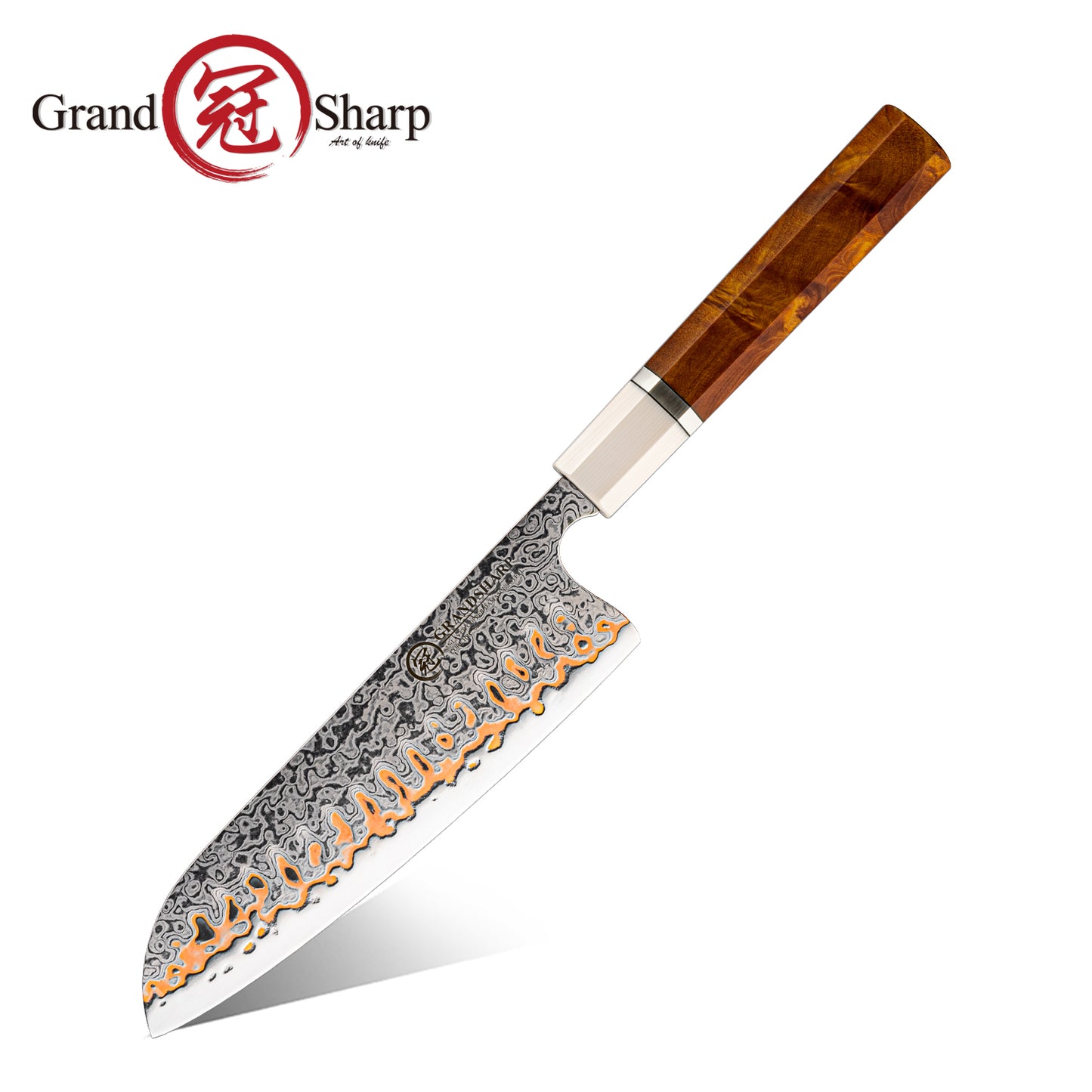 Grandsharp 55 Layers Copper Damascus Santoku Knife