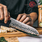 Grandsharp 7 Inch Kitchen Santoku Knife Japanese 55 Layers Copper Damascus Steel Santoku Knives Red Resin & Carbon Fiber Handle