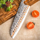 Grandsharp 55 Layers Copper Damascus Steel Japanese Santoku Knife with Solidified Wood+Imitation Ivory Handle