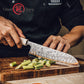 Grandsharp 55 Layers Copper Damascus Steel Japanese Santoku Knife with Solidified Wood+Imitation Ivory Handle