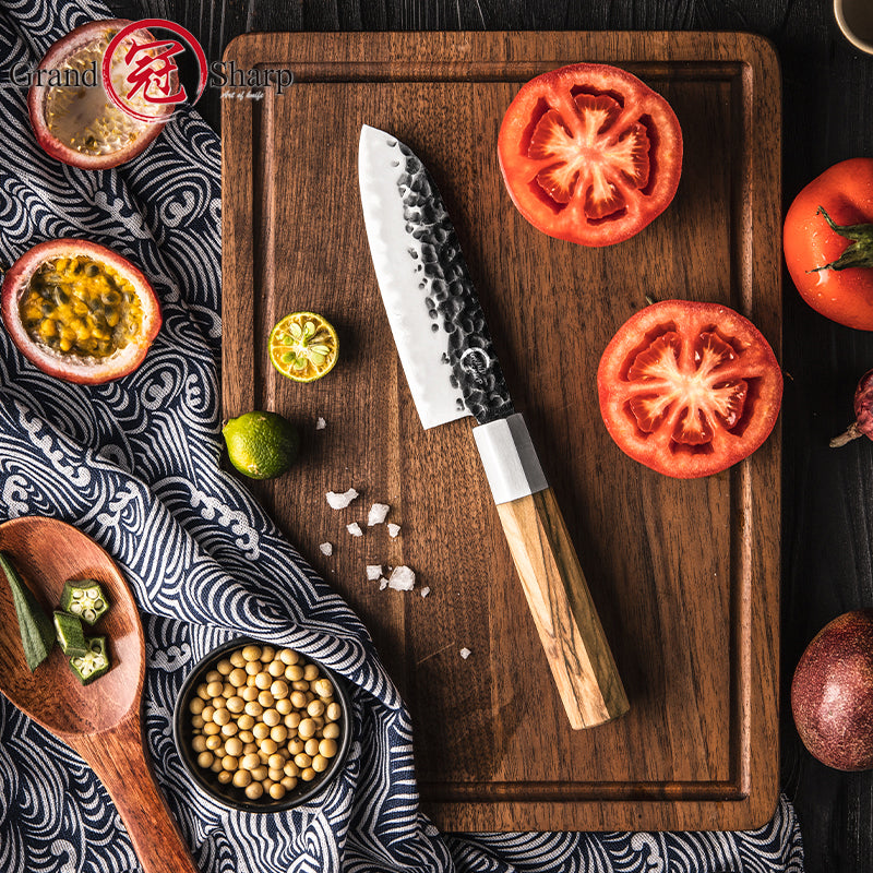 Grandsharp Professional Ultra Sharp Santoku Knife AUS10 Core Kitchen Chef Knife With Olive Wood Handle