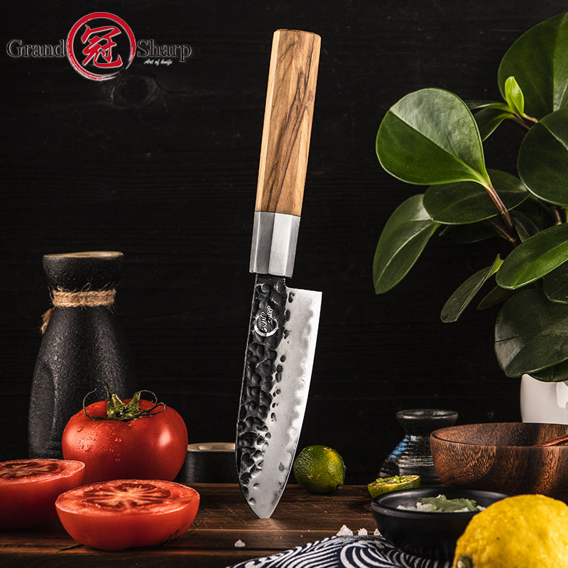 Grandsharp Professional Ultra Sharp Santoku Knife AUS10 Core Kitchen Chef Knife With Olive Wood Handle