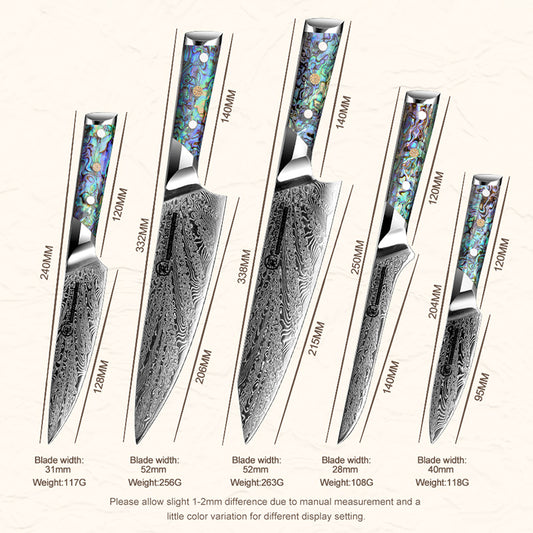 Grandsharp Abalone Handle Damascus Chef Knife Collection