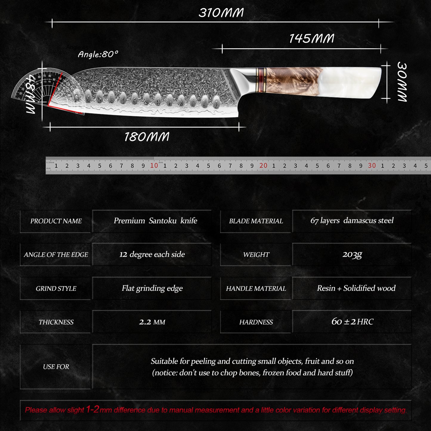 Grandsharp White Handle 10Cr15CoMoV Damascus Santoku Knife