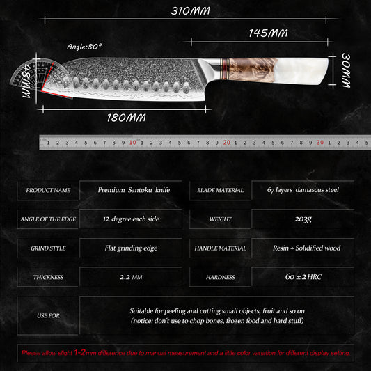 Grandsharp 10Cr15CoMoV Damascus Santoku Knife with White Handle