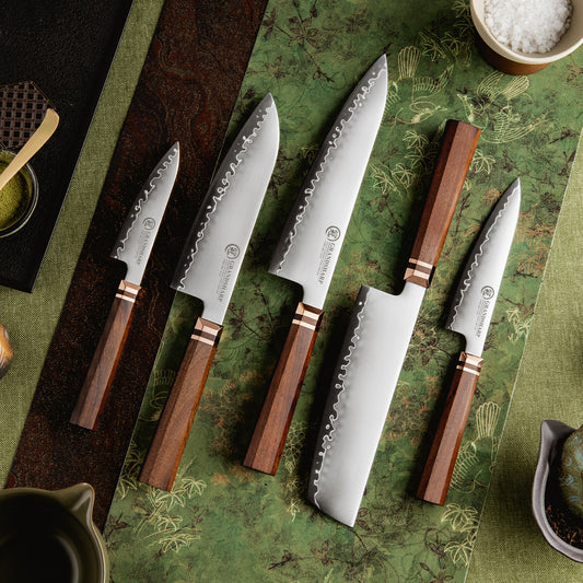 Grandsharp 1-5Pcs Kitchen Knife Set ZDP-189 Steel Core 3 Layer Composite Africa Mkuruti Wood&Brass Handle Complete Knife Set