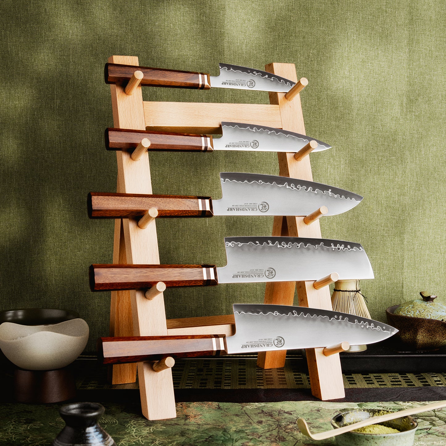 Grandsharp 1-5Pcs Kitchen Knife Set ZDP-189 Steel Core 3 Layer Composite Africa Mkuruti Wood&Brass Handle Complete Knife Set