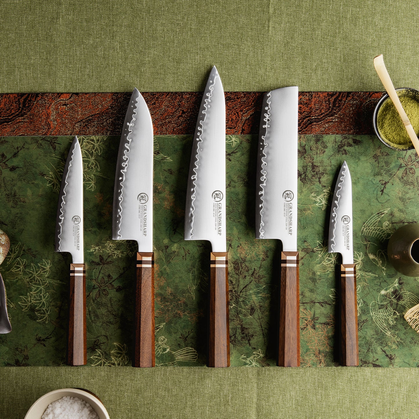 Grandsharp 1-5Pcs Kitchen Knife Set ZDP-189 Steel Core 3 Layer Composite Africa Mkuruti Wood&Brass Handle Complete Knife Set