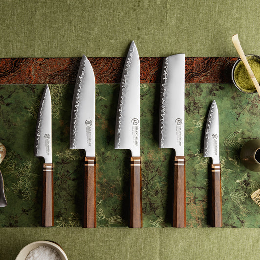 Grandsharp 1-5Pcs Kitchen Knife Set ZDP-189 Steel Core 3 Layer Composite Africa Mkuruti Wood&Brass Handle Complete Knife Set