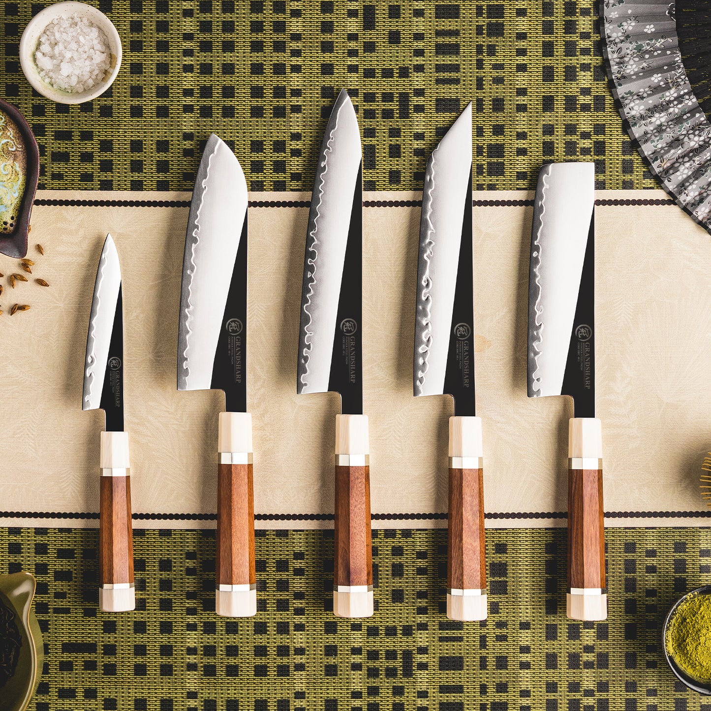 Grandsharp Kitchen Knife Set 3 Layer Composite Steel PM204 Steel Core Wood Handle Professional Chef Knives Collection 1 to 5 Pcs