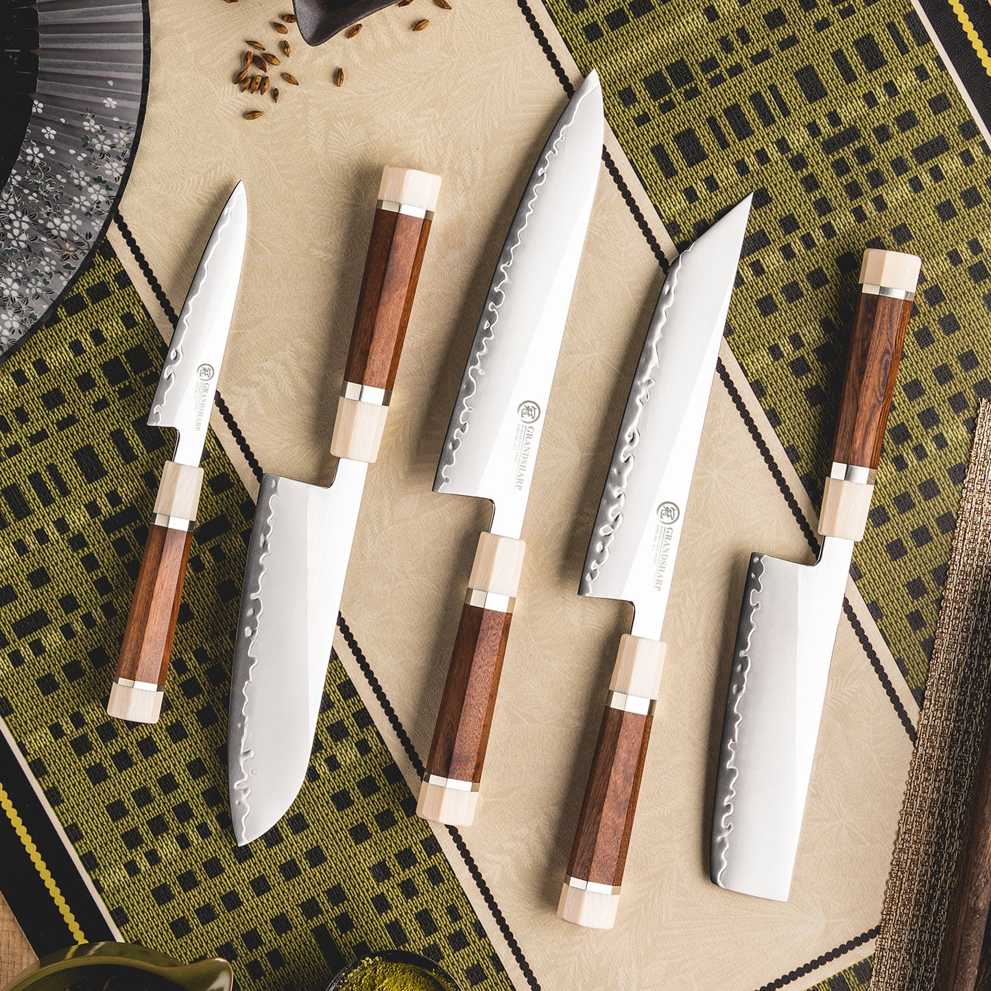 Grandsharp Kitchen Knife Set 3 Layer Composite Steel PM204 Steel Core Wood Handle Professional Chef Knives Collection 1 to 5 Pcs