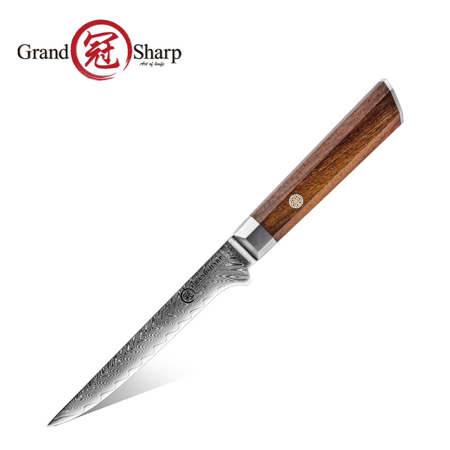 Grandsharp Rose Wood Handle Damascus Boning Knife