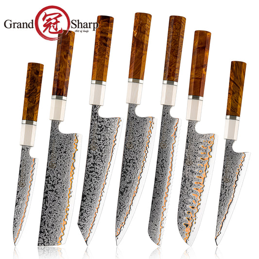 Grandsharp 55 Layers Copper Damascus Chef Kitchen Knife Collection