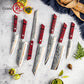 Grandsharp 55 Layers Copper Damascus Steel Kitchen Chef Knife Set Santoku Utility Knives Red Resin Carbon Fiber Handle