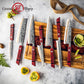 Grandsharp 55 Layers Copper Damascus Steel Kitchen Chef Knife Set Santoku Utility Knives Red Resin Carbon Fiber Handle