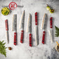 Grandsharp 55 Layers Copper Damascus Steel Kitchen Chef Knife Set Santoku Utility Knives Red Resin Carbon Fiber Handle