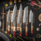 Grandsharp Damascus Chef Knife Sets Japanese Chef Santoku Utility Nakiri Kiritsuke Knives Set Red Resin and Solid Wood Handle