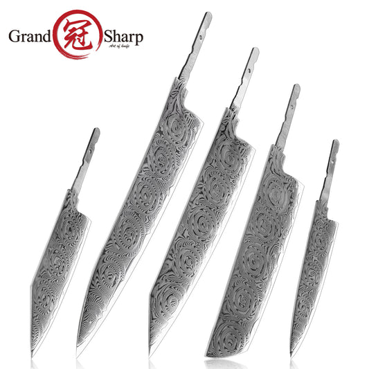 Grandsharp DIY Blade Hidden Tang 10Cr15CoMoV Damascus Rose Pattern