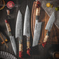 Grandsharp Damascus Chef Knife Sets Japanese Chef Santoku Utility Nakiri Kiritsuke Knives Set Red Resin and Solid Wood Handle