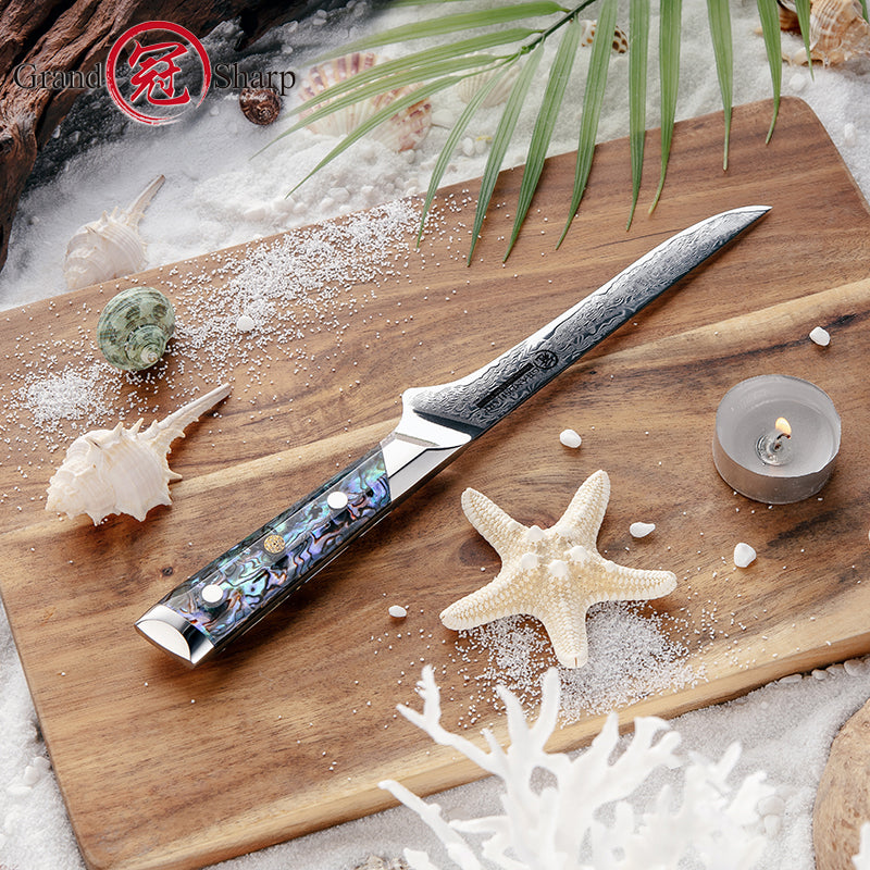 Grandsharp Abalone Shell Handle AUS10 Damascus Kitchen 5.5"Boning Knife